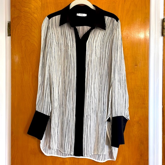 Vince Tops - Vince, size small, sheer, off white and black tunic.